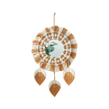 Brown & Beige Macrame Fringe Wall Mirror AESTHETIC_Boho SUB CATEGORY_Mirrors SUB CATEGORY_Wall Decor