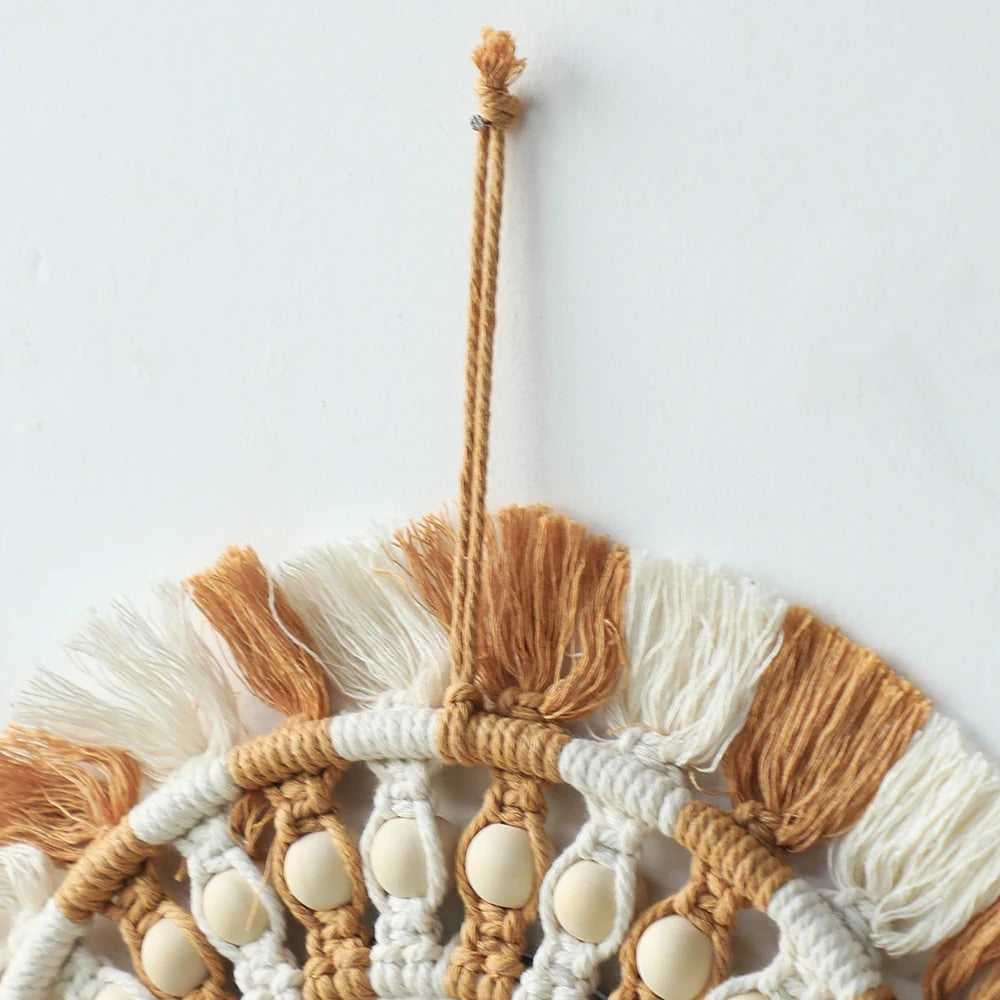 Brown & Beige Macrame Fringe Wall Mirror AESTHETIC_Boho SUB CATEGORY_Mirrors SUB CATEGORY_Wall Decor