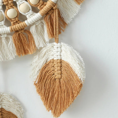 Brown & Beige Macrame Fringe Wall Mirror AESTHETIC_Boho SUB CATEGORY_Mirrors SUB CATEGORY_Wall Decor