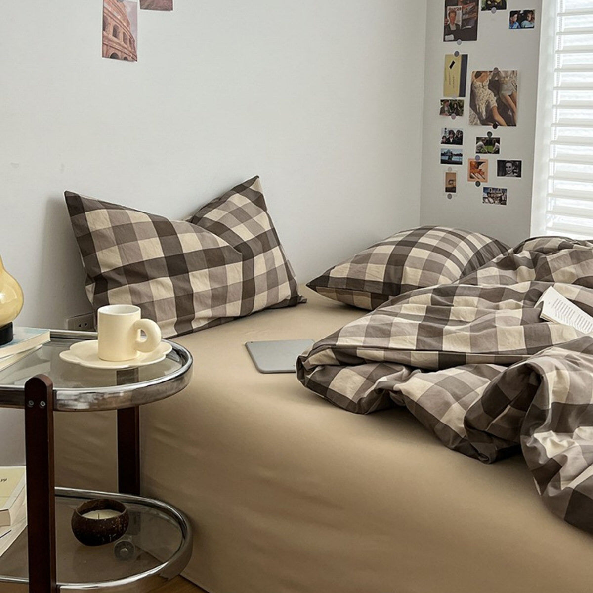 Mocha Gingham Check Duvet Cover Set