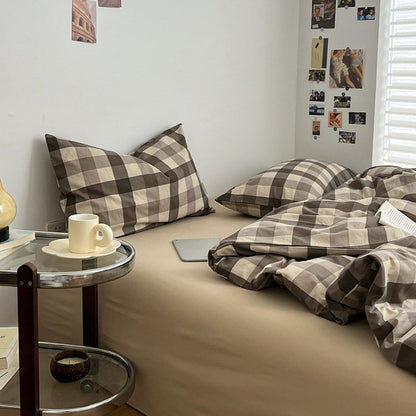 Mocha Gingham Check Duvet Cover Set