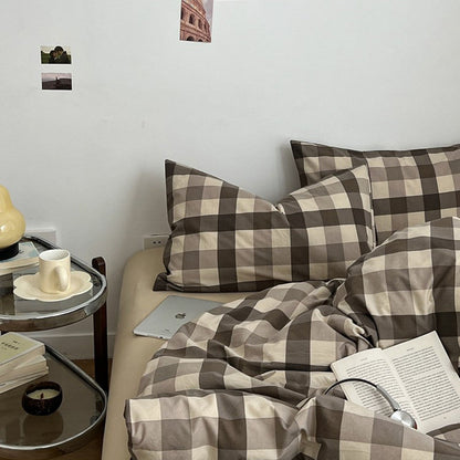 Mocha Gingham Check Duvet Cover Set