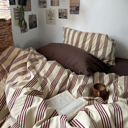 Beige & Brown Vintage Striped Bedding Set