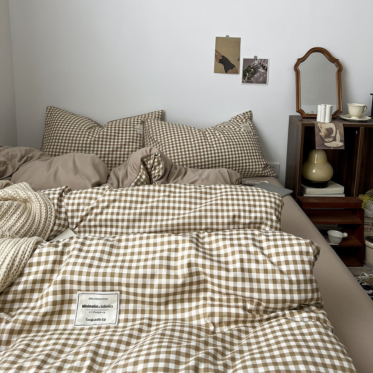 Hellbraunes Gingham-Bettwäscheset