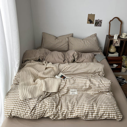 Hellbraunes Gingham-Bettwäscheset