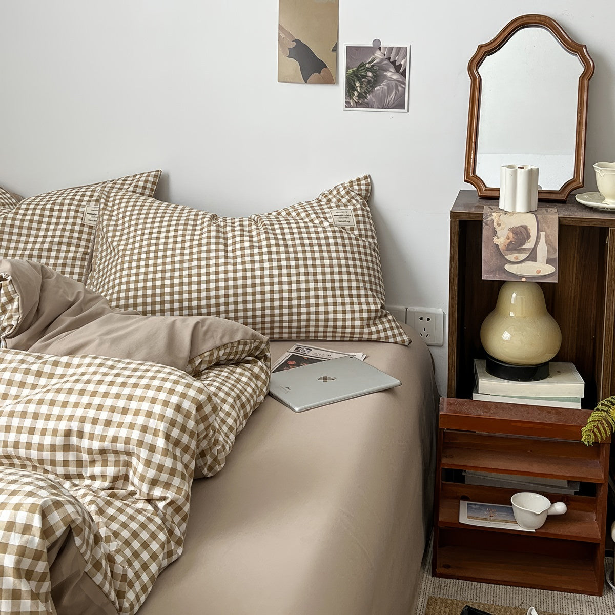 Hellbraunes Gingham-Bettwäscheset