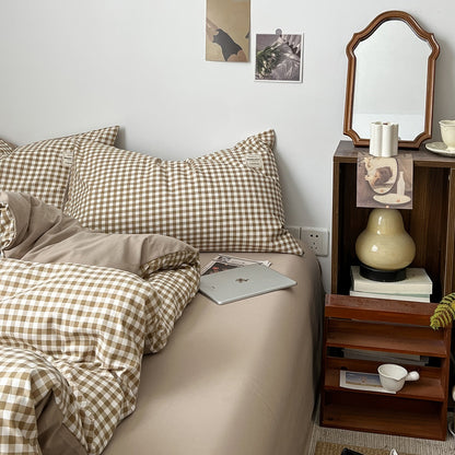 Hellbraunes Gingham-Bettwäscheset