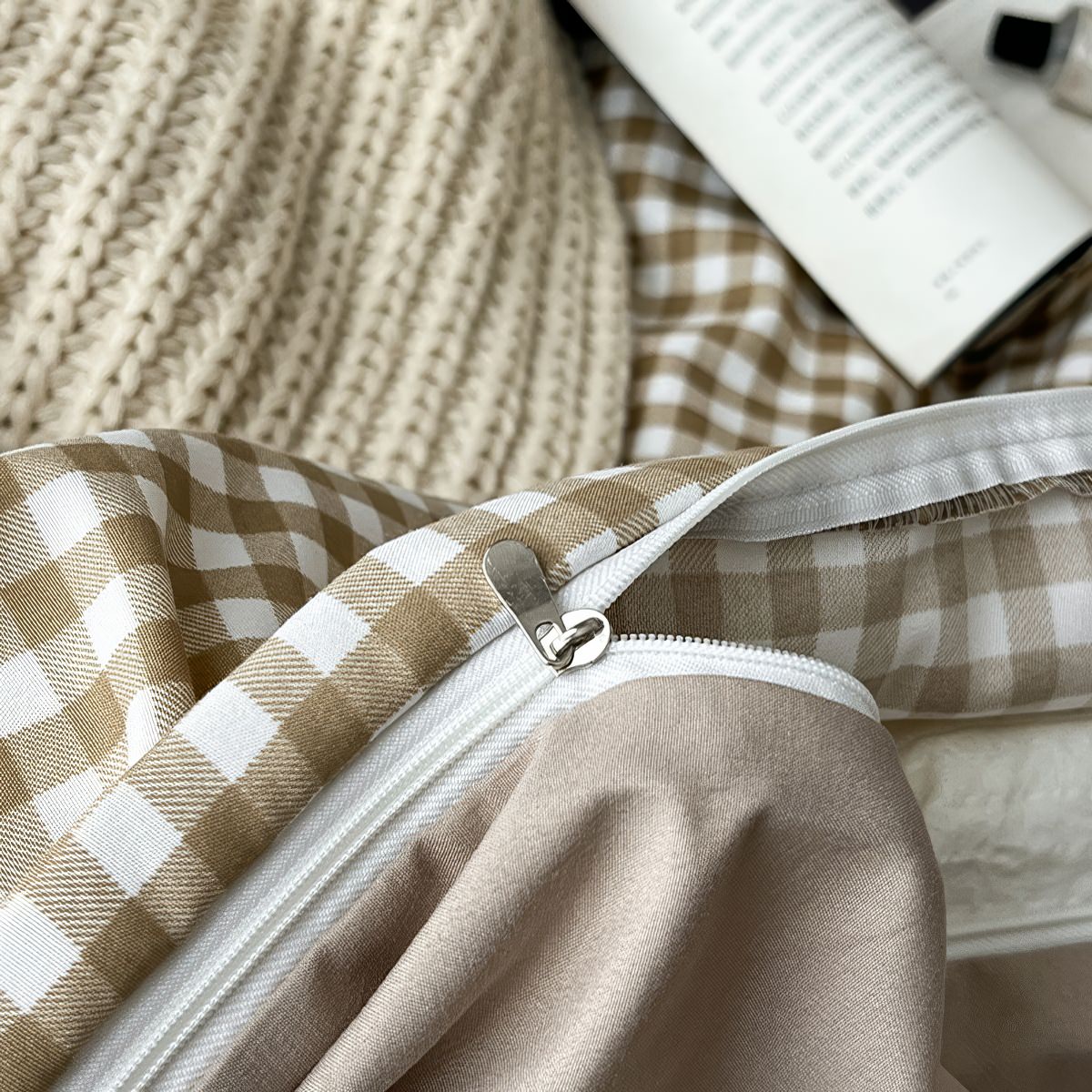 Hellbraunes Gingham-Bettwäscheset