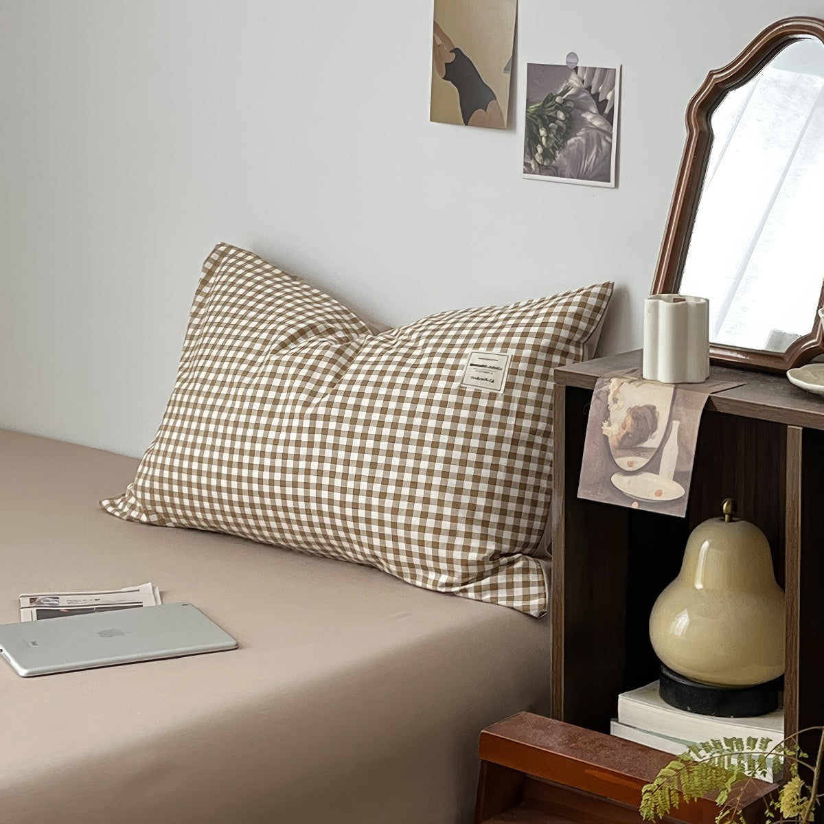 Hellbraunes Gingham-Bettwäscheset