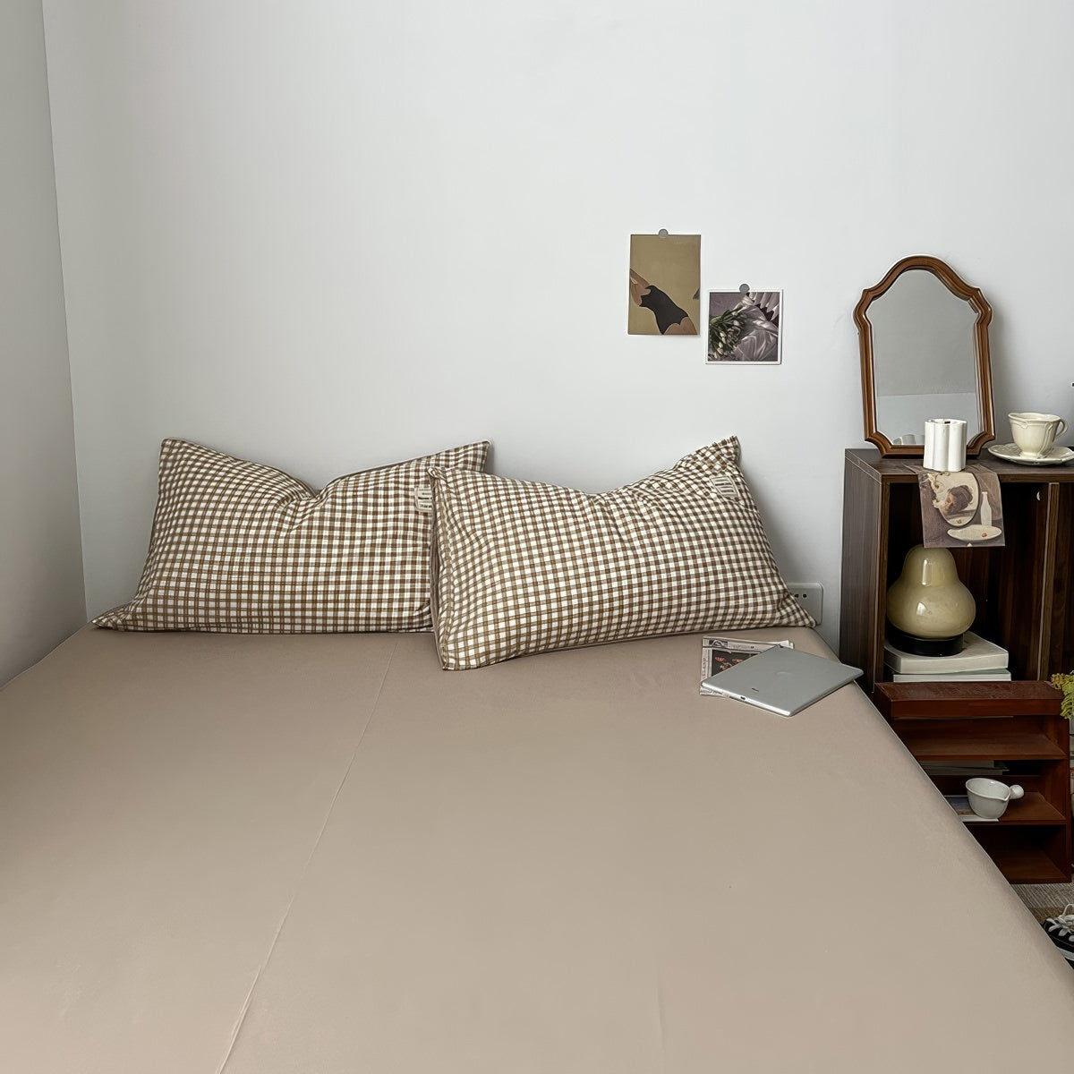 Hellbraunes Gingham-Bettwäscheset