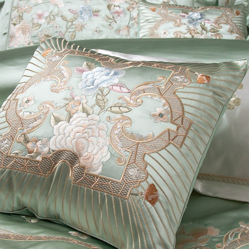 Esana Green Embroidered Egyptian Cotton Satin Bedding Set