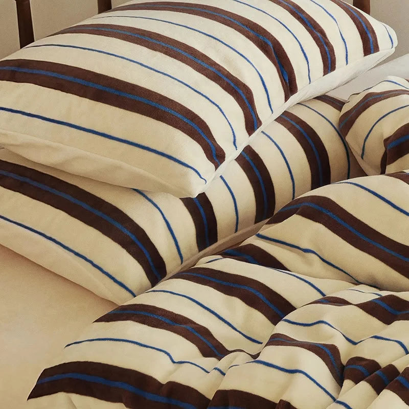 Plush Bold Striped Velvet Bedding Set
