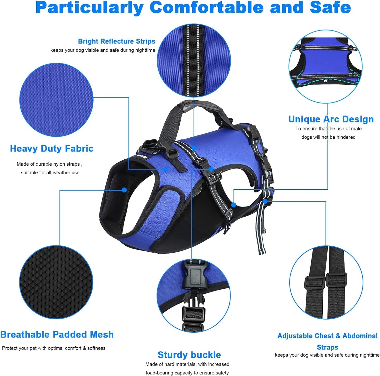 Dog Lift Harness, Full Body Support & Recovery Sling, Pet Rehabilitation Lifts Vest Adjustable Breathable Straps for Old, Disabled, Joint Injuries, Arthritis, Paralysis Dogs Walk (Blue, S) Collars Dogs Harnesses Harnesses & Leashes Pet Supplies Vest Harnesses