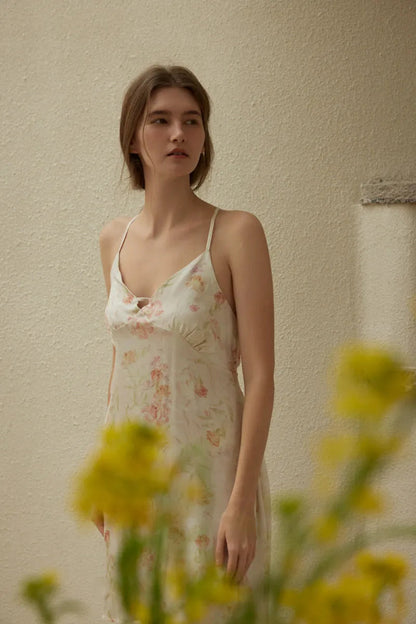 Silky Vintage Floral Cotton Sateen Slip Dress