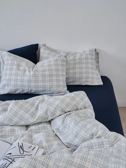 Textured Plaid Washed Cotton Bedding Set