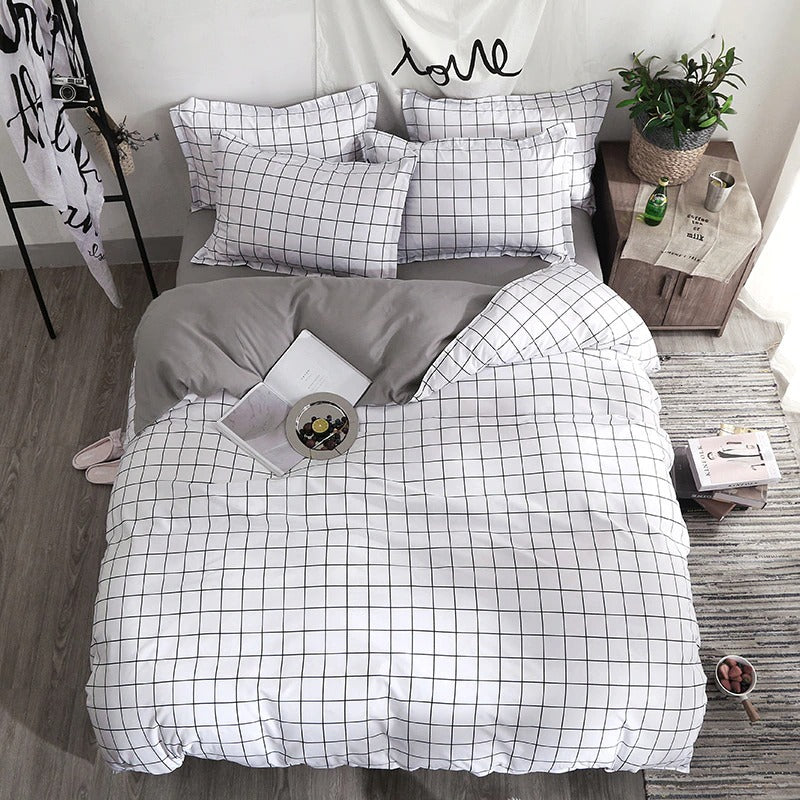 Plain Grid Bedding Set AESTHETIC_Indie bed sheet bedsheets grey grid SUB CATEGORY_Bedding Sets