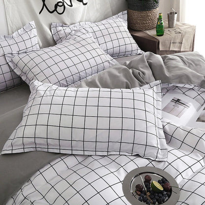 Plain Grid Bedding Set AESTHETIC_Indie bed sheet bedsheets grey grid SUB CATEGORY_Bedding Sets