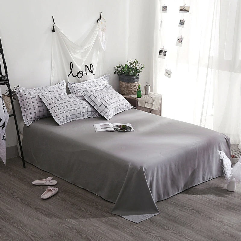 Plain Grid Bedding Set AESTHETIC_Indie bed sheet bedsheets grey grid SUB CATEGORY_Bedding Sets