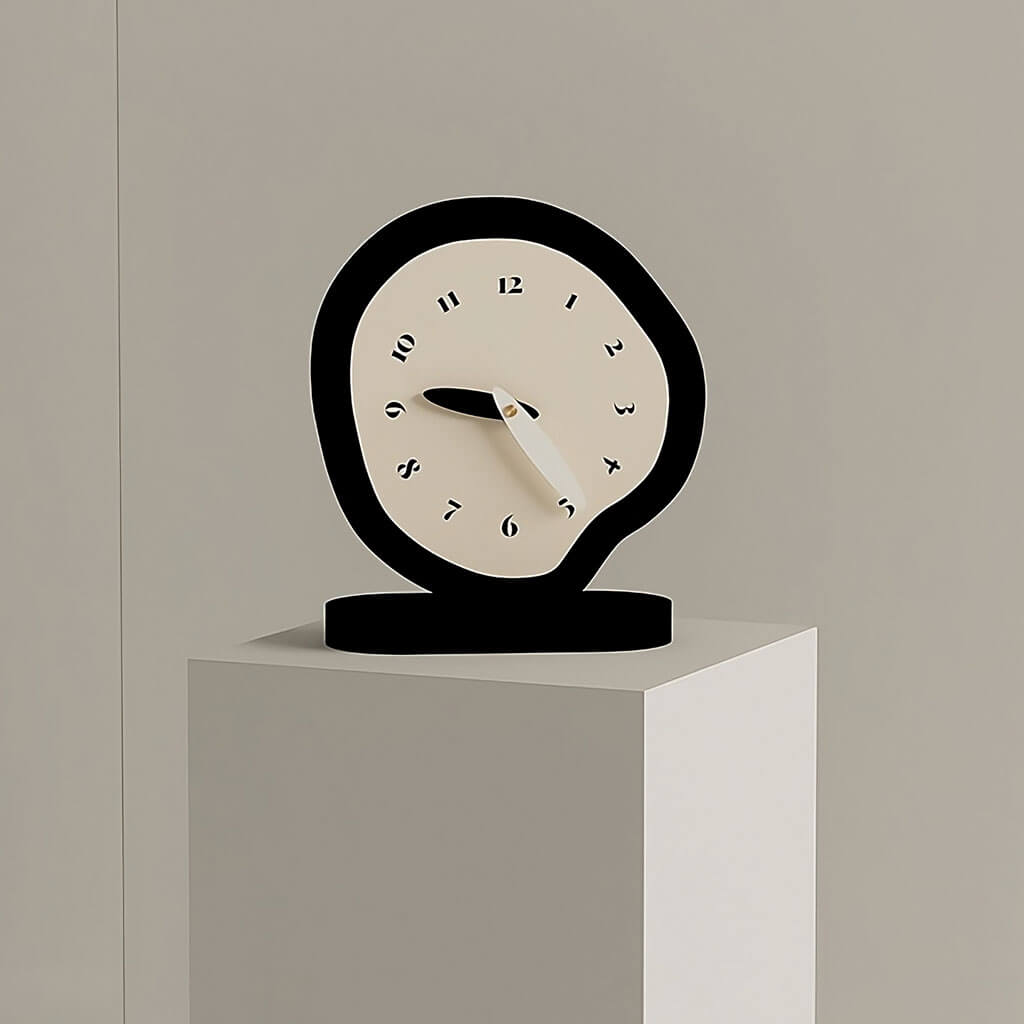 Horloge de bureau minimaliste irrégulière en noir et blanc