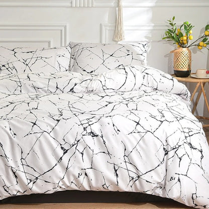 White Stone with Black Veins Bedding Set