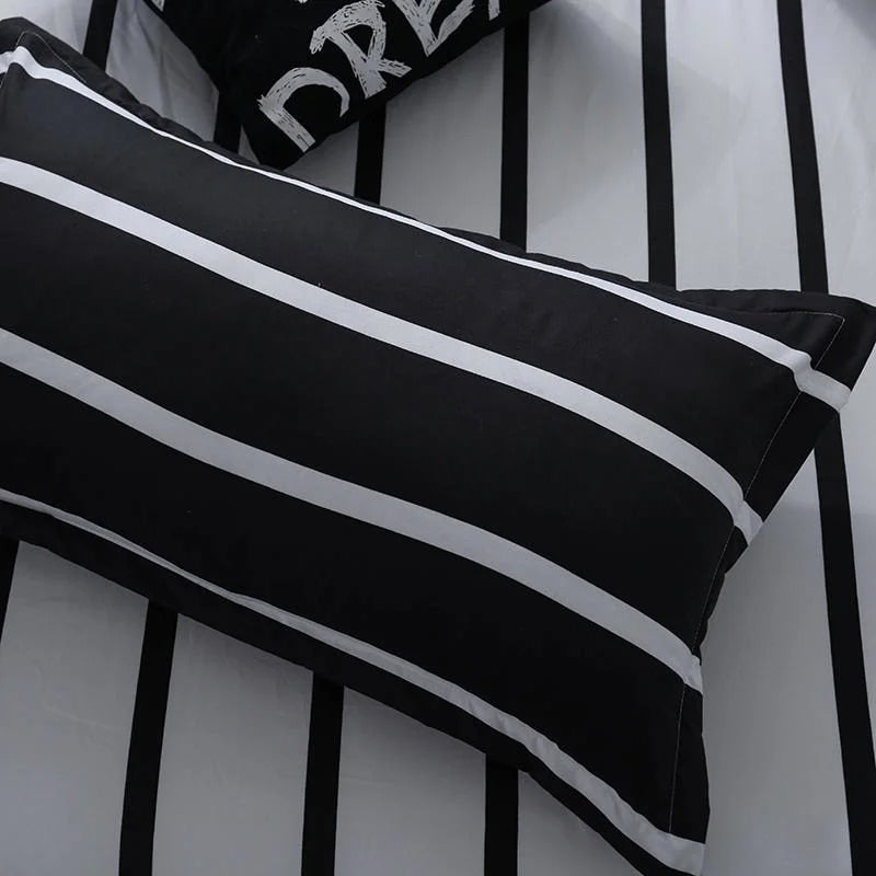 Black & White Striped Bedding Set bed sheet bedsheets black&white striped SUB CATEGORY_Bedding Sets