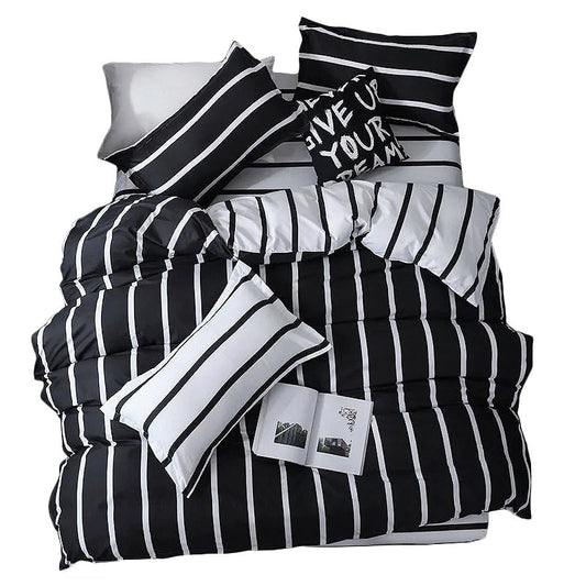 Black & White Striped Bedding Set bed sheet bedsheets black&white striped SUB CATEGORY_Bedding Sets