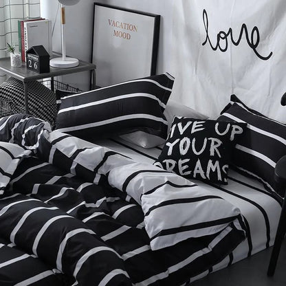 Black & White Striped Bedding Set bed sheet bedsheets black&white striped SUB CATEGORY_Bedding Sets