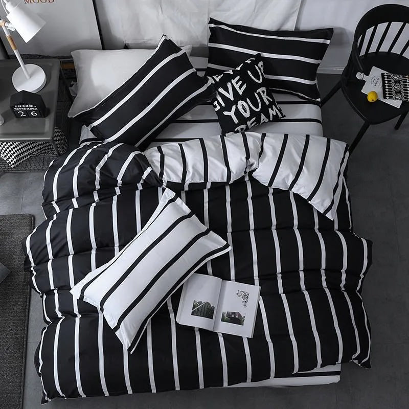 Black & White Striped Bedding Set bed sheet bedsheets black&white striped SUB CATEGORY_Bedding Sets