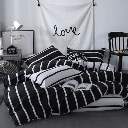 Black & White Striped Bedding Set bed sheet bedsheets black&white striped SUB CATEGORY_Bedding Sets