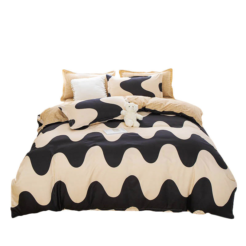 Black & Beige Wavy Bedding Set bed sheet bedsheets striped SUB CATEGORY_Bedding Sets wavy