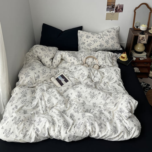 Black Outline Flowers Bedding Set