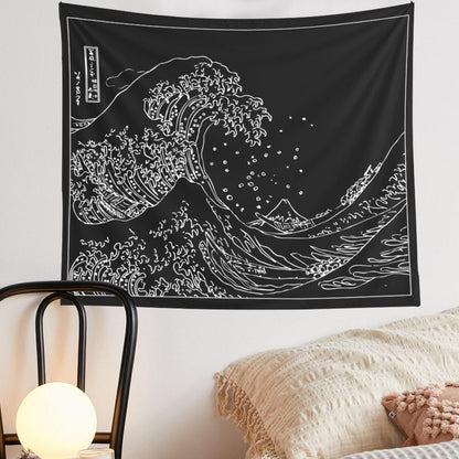 Black & White Kanagawa Wave Tapestry SUB CATEGORY_Tapestries