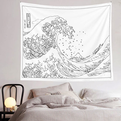 Black & White Kanagawa Wave Tapestry SUB CATEGORY_Tapestries