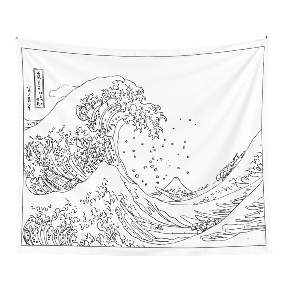 Black & White Kanagawa Wave Tapestry SUB CATEGORY_Tapestries