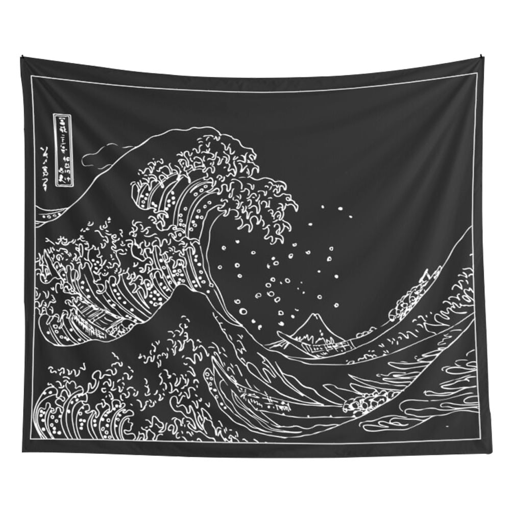 Black & White Kanagawa Wave Tapestry SUB CATEGORY_Tapestries