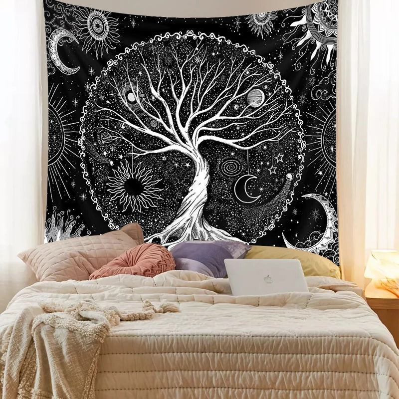 Black & White Life Tree Tapestry AESTHETIC_Fairycore SUB CATEGORY_Tapestries