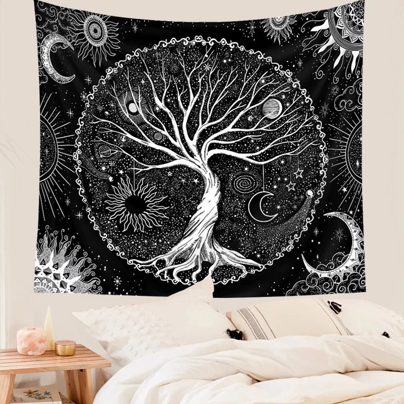 Black & White Life Tree Tapestry AESTHETIC_Fairycore SUB CATEGORY_Tapestries