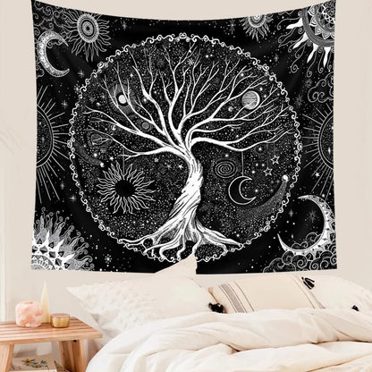 Black & White Life Tree Tapestry AESTHETIC_Fairycore SUB CATEGORY_Tapestries