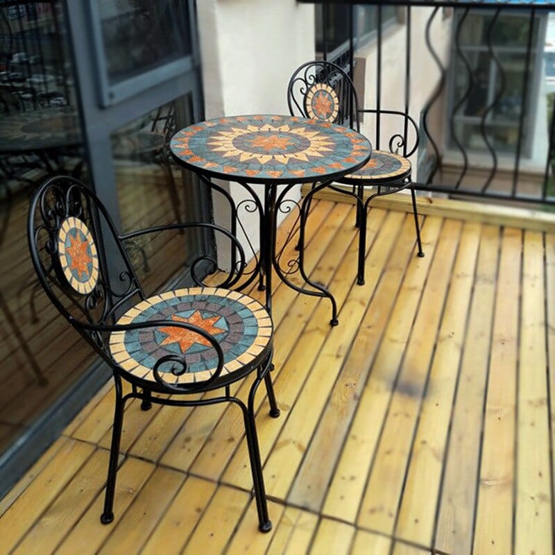 Mosaic Wrought Iron Balcony Table Set