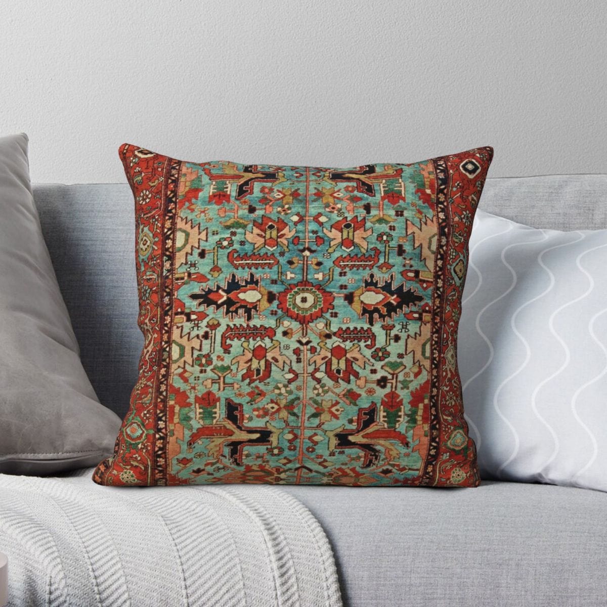 Antique Heriz Persian Carpet Cushion Cover