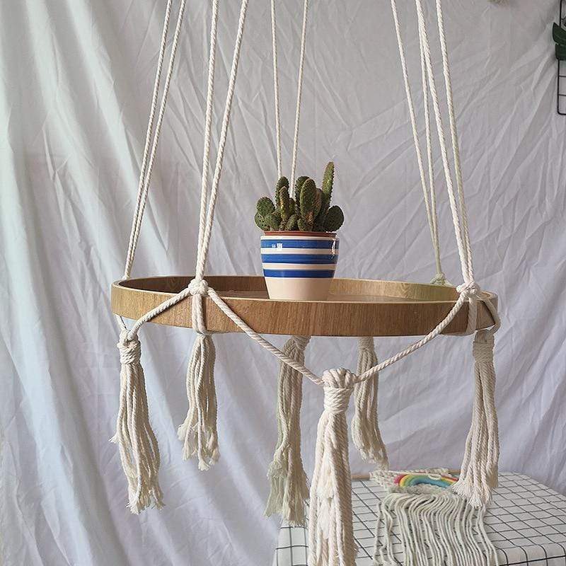 Macrame Wood Shelf Tray Holder