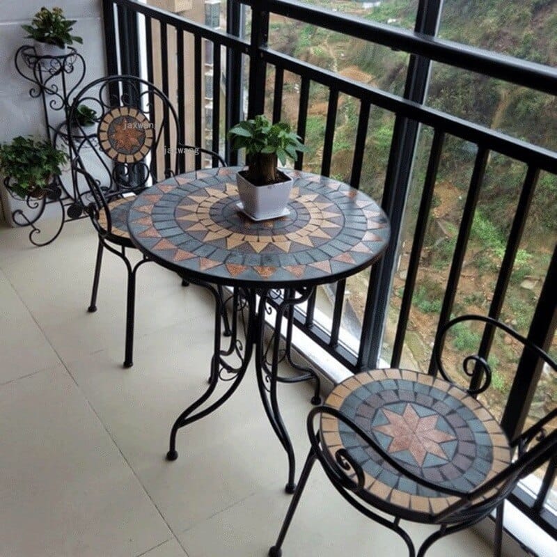 Mosaic Wrought Iron Balcony Table Set