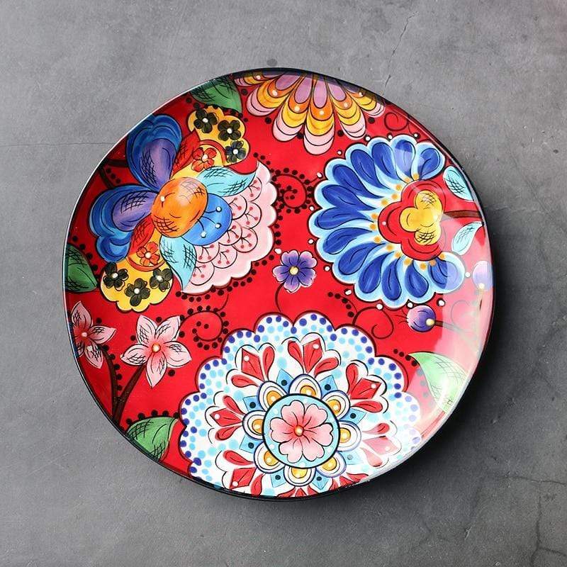 Hand-painted Red Floral Plates And Bowls Plates