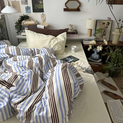 Blue & Brown Vintage Striped Bedding Set