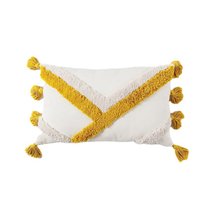 Housse de coussin touffetée à thème bleu et jaune