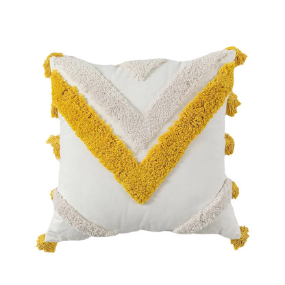 Housse de coussin touffetée à thème bleu et jaune