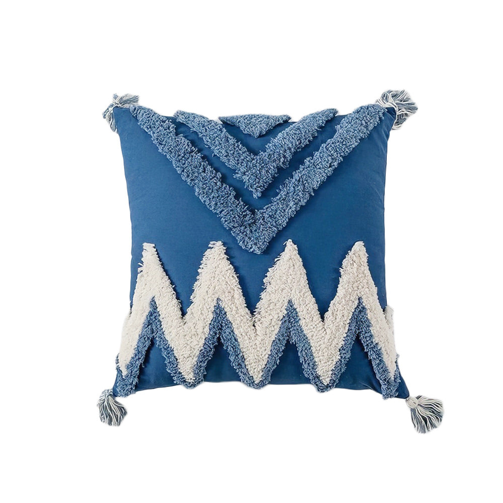 Housse de coussin touffetée à thème bleu et jaune