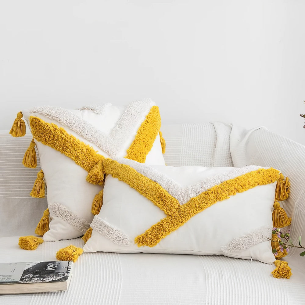 Blue & Yellow Themed Tufted Cushion Cover