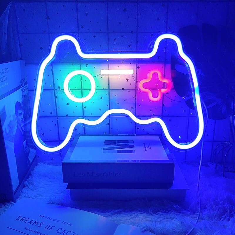 Blue Game Controller Neon Sign