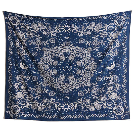 Blue Moon Floral Mandala Tapestry AESTHETIC_Boho AESTHETIC_Fairycore AESTHETIC_Witchcore fairy SUB CATEGORY_Tapestries